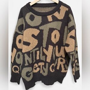 Stylish Graphic Sweater “Don’t Stop Until You Get Yours” - Black, Tan and Green